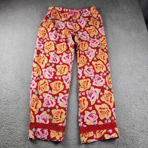 Nick & Nora Pajama Pants Womens Medium Red Rose Floral Print Lounge Sleepwear PJ